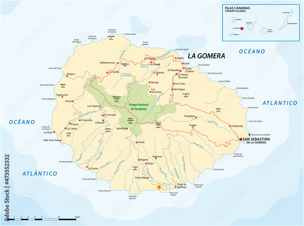 Vector road map of Canary Island La Gomera