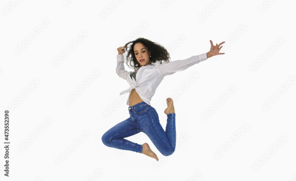 woman jumping mid air