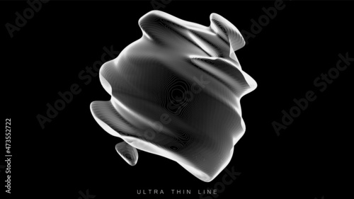 Distorted line spheres. Vector thin line glitch geometry.