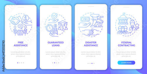 Government assistance for business onboarding mobile app page screen. Project walkthrough 4 steps graphic instructions with concepts. UI  UX  GUI vector template with linear color illustrations