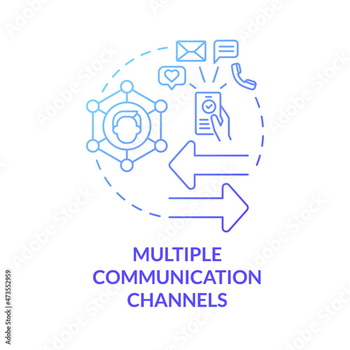 Multiple communication channels blue gradient concept icon. Multi-channels services. People connecting network abstract idea thin line illustration. Vector isolated outline color drawing