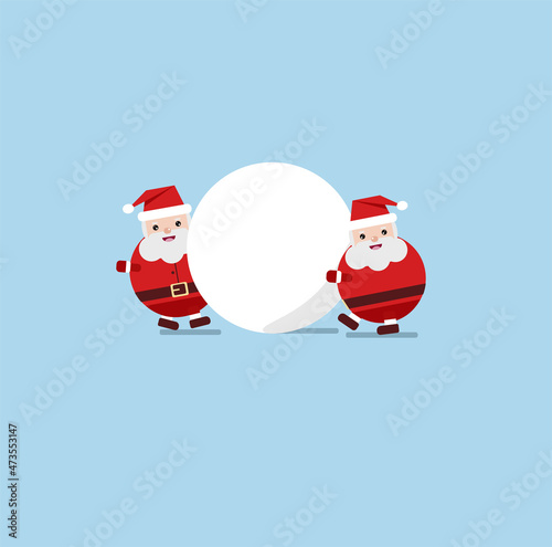 2 little Santa Claus making snowballs to complement the snowman's head