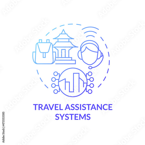 Travel assistance system blue gradient concept icon. Passengers support application. Digitalization of tourism abstract idea thin line illustration. Vector isolated outline color drawing