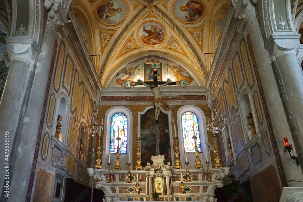 Interior of the church of San Pietro in Corniglia, Cinque Terre, Italy