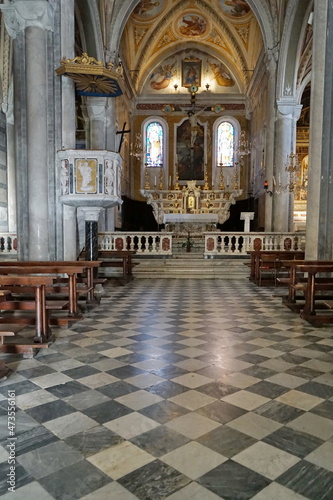 Interior of the church of San Pietro in Corniglia, Cinque Terre, Italy