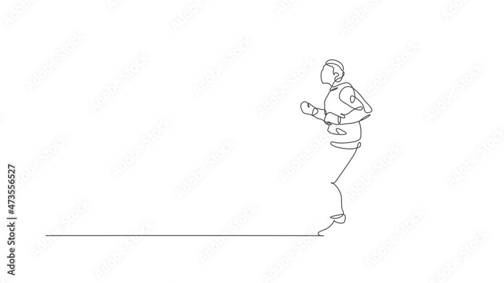Animation of one line drawing of young energetic man runner run relax at the morning. Healthy sport training concept. Continuous line self draw animated for running race banner. Full length motion. Animation of one line drawing of young energetic man runner run relax at the morning. Healthy sport training concept. Continuous line self draw animated for running race banner. Full length motion.