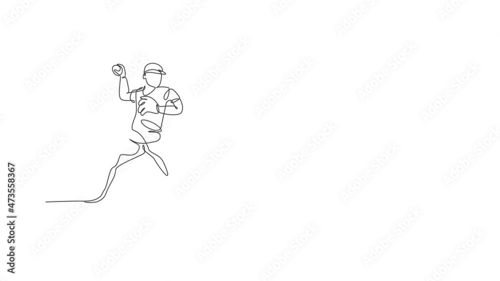Animation of one line drawing of energetic man baseball player practice to hit the ball. Sport training concept. Continuous line self draw animated for baseball tournament banner. Full length motion. Animation of one line drawing of energetic man baseball player practice to hit the ball. Sport training concept. Continuous line self draw animated for baseball tournament banner. Full length motion.