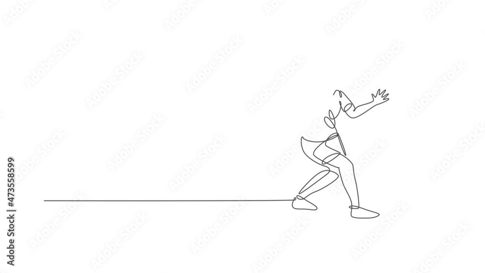 Animated self drawing of one continuous line draw young sporty woman table tennis player hit the ball. Competitive sport concept. Full length single line animation for ping pong championship poster. Animated self drawing of one continuous line draw young sporty woman table tennis player hit the ball. Competitive sport concept. Full length single line animation for ping pong championship poster.