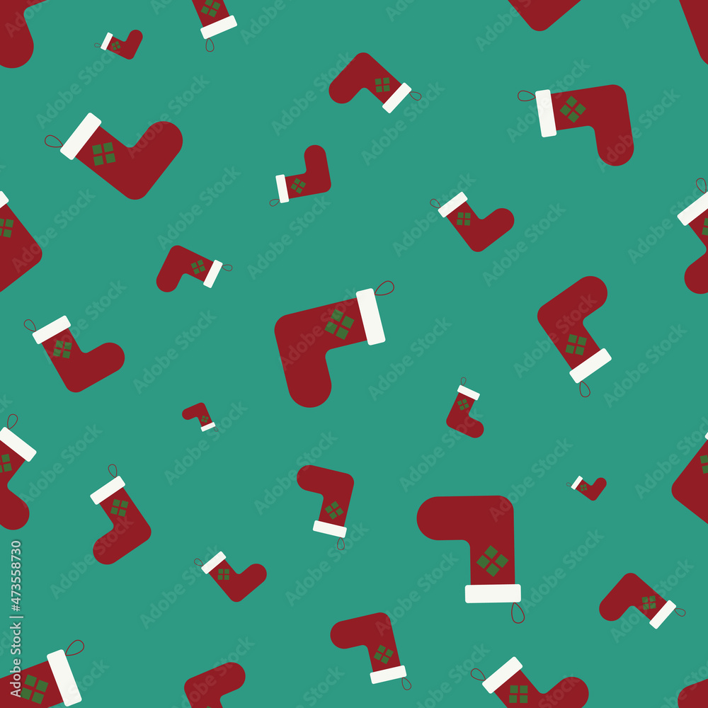 Seamless pattern with christmas socks. Vector illustration with fireplace sock. Christmas or New year background. Seamless pattern with christmas socks. Vector illustration with fireplace sock. Christmas or New year background.