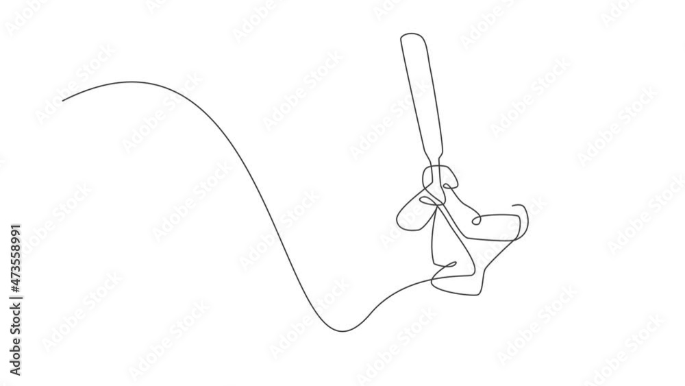 Animated self drawing of continuous line draw young agile woman cricket player ready to hit the ball at stadium. Sport exercise concept. Full length one line animation for cricket promotion media. Animated self drawing of continuous line draw young agile woman cricket player ready to hit the ball at stadium. Sport exercise concept. Full length one line animation for cricket promotion media.