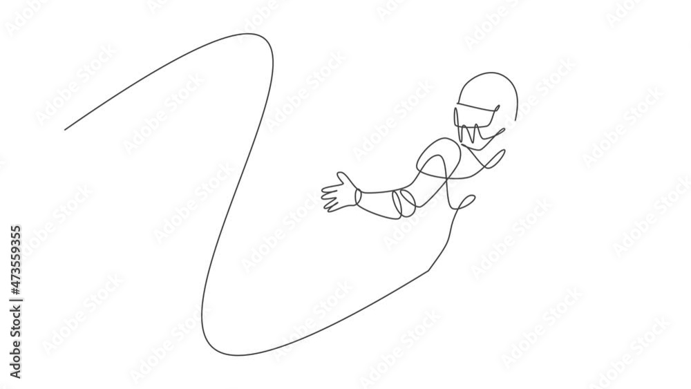 Animated self drawing of continuous line draw young american football player stance to pass the ball to his teammates for competition media. Sport exercise concept. Full length one line animation. Animated self drawing of continuous line draw young american football player stance to pass the ball to his teammates for competition media. Sport exercise concept. Full length one line animation.