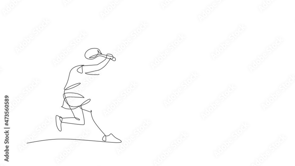 Animated self drawing of one continuous line draw young happy female tennis player hit the opponent's ball. Competitive sport concept. Full length single line animation for tournament promotion poster Animated self drawing of one continuous line draw young happy female tennis player hit the opponent's ball. Competitive sport concept. Full length single line animation for tournament promotion poster