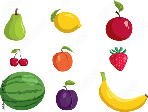 Set of Flat Style Vector Fruits Illustrations