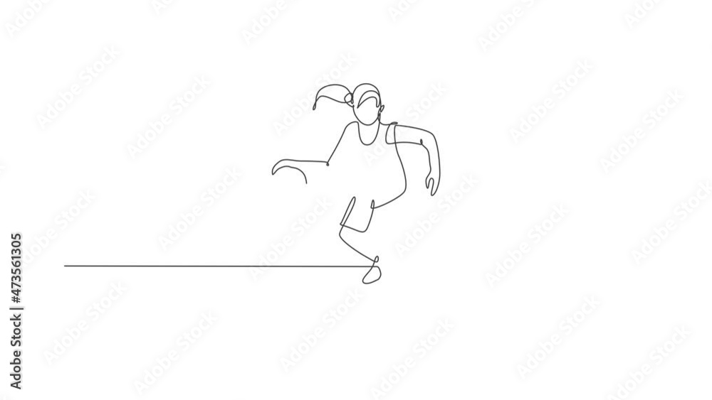 Animated self drawing of one continuous line draw young basketball player running at court. Team sport concept. Full length single line animation for basketball championship match publication poster. Animated self drawing of one continuous line draw young basketball player running at court. Team sport concept. Full length single line animation for basketball championship match publication poster.