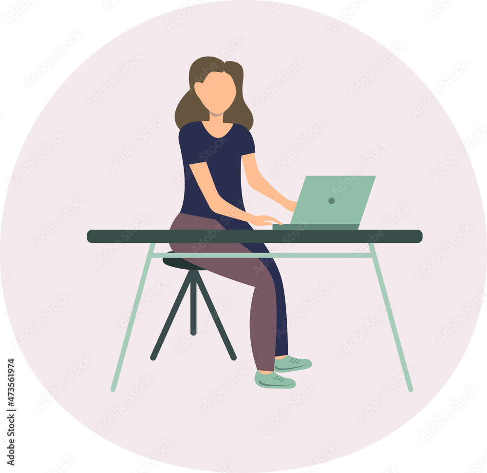 Fototapeta premium Young women working at home at the table. Work at home, freelance, online job.