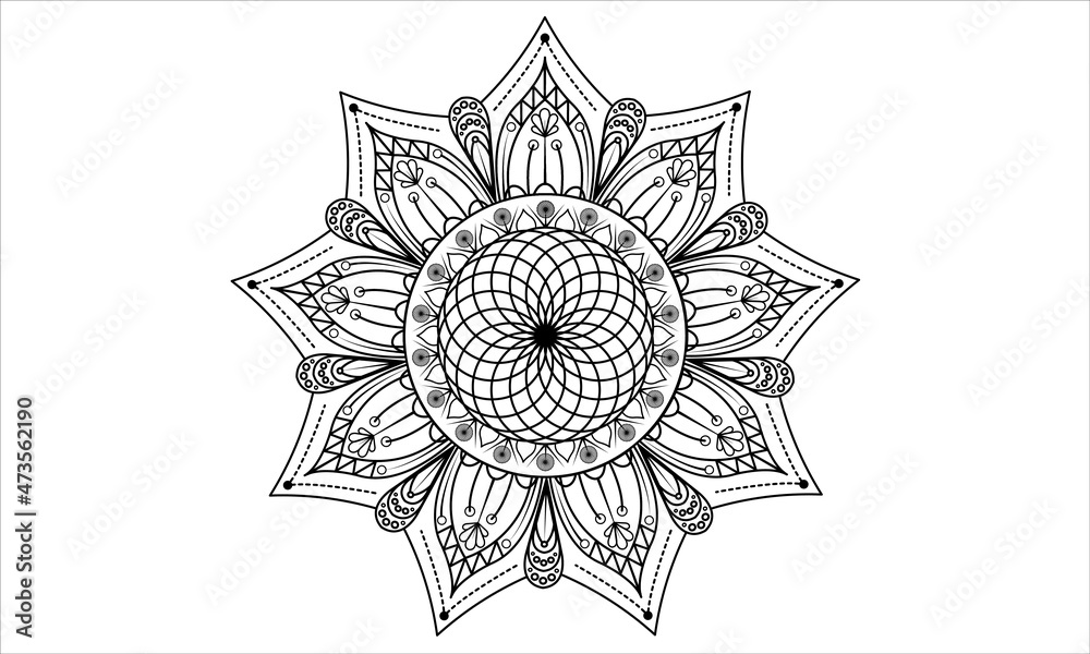 Circular pattern in form of mandala with flower for tattoo, decoration. Decorative ornament in ethnic oriental style. Hand draw vector illustration.