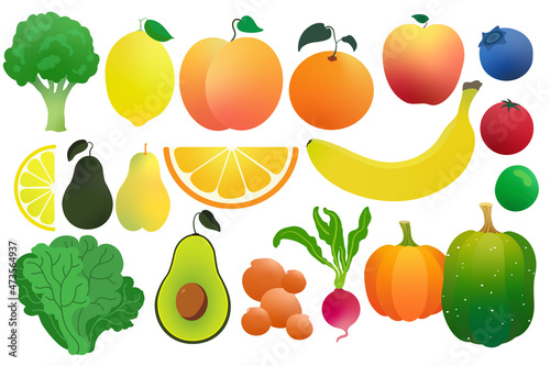 Set of fruits and vegetables