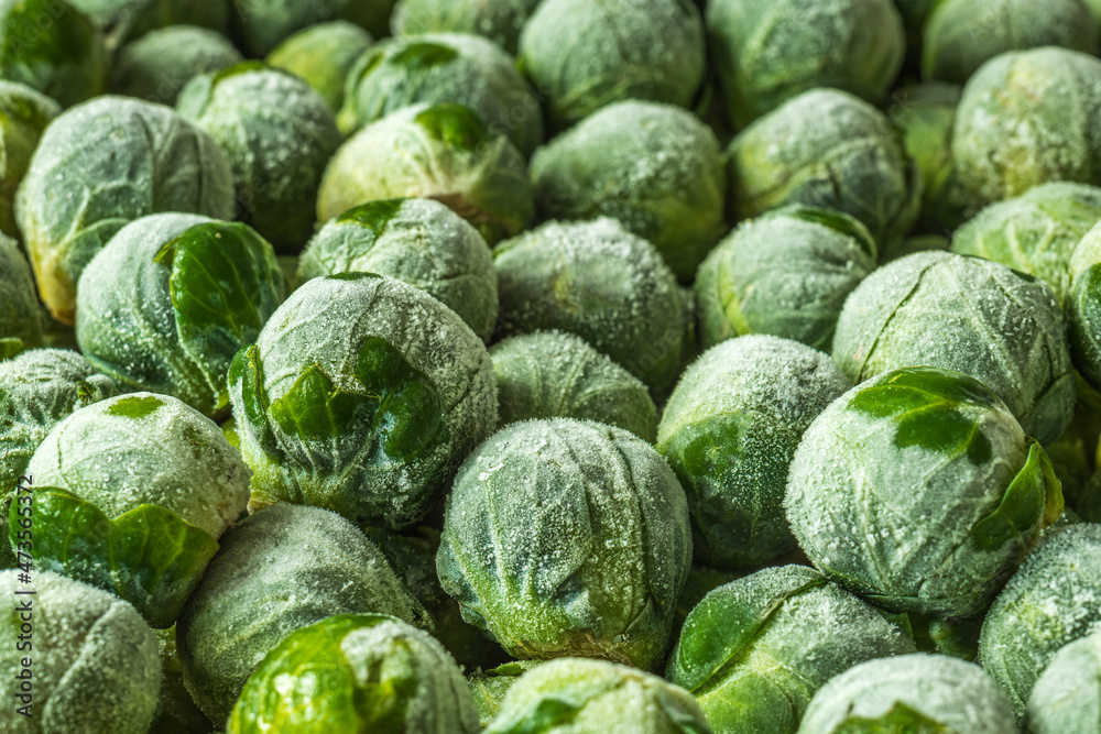 frozen brussels sprouts background closeup
