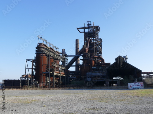 The industrial ruins of the blast furnaces at the Phoenix plant are part of the Industrial Culture Route in Dortmund, North Rhine-Westphalia, Germany