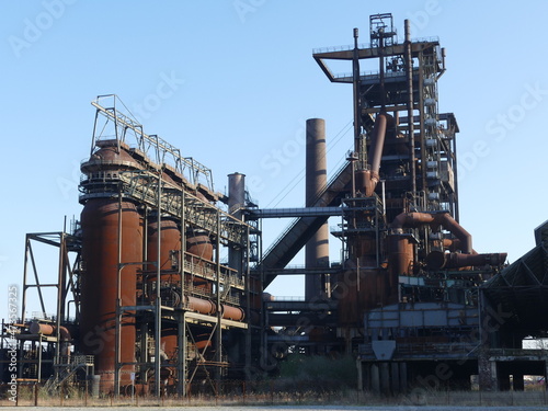 The industrial ruins of the blast furnaces at the Phoenix plant are part of the Industrial Culture Route in Dortmund, North Rhine-Westphalia, Germany