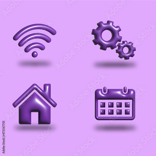 set icon home setting wifi calender 3d