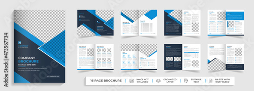 Corporate modern bi fold brochure template and company profile with blue and black creative shapes annual report design ,Multipurpose editable template
