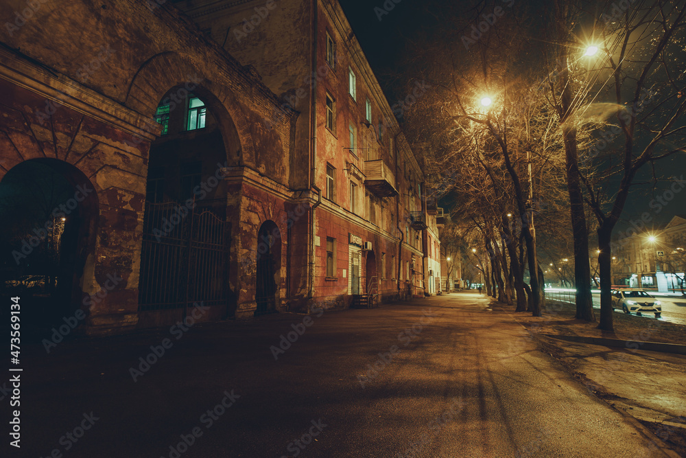 Night empty street in the city of Voronezh