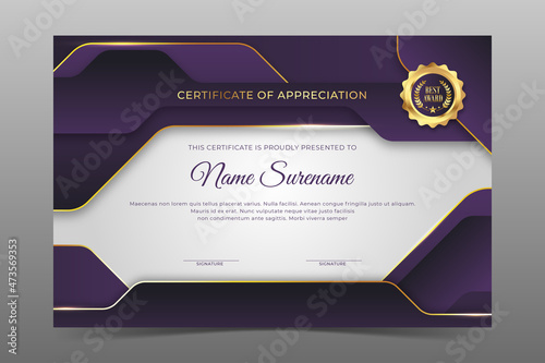 Elegant gaming certificate template with gradient golden purple