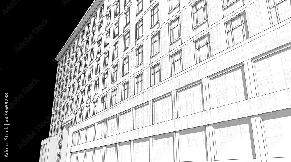 Classic style building architectural 3d drawing