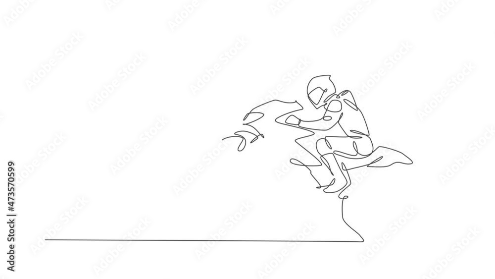 Animation of one line drawing of moto racer jumping his motorcycle to celebrate winning. Superbike racing concept. Continuous line self draw animated for motor racer event banner. Full length motion. Animation of one line drawing of moto racer jumping his motorcycle to celebrate winning. Superbike racing concept. Continuous line self draw animated for motor racer event banner. Full length motion.