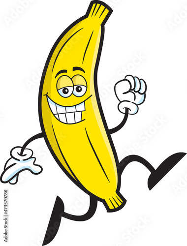 Cartoon illustration of a smiling banana running. © bennerdesign
