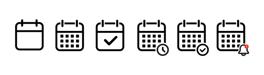 Callendar icon. Calendar planner icon collection. Reminder organizer event signs. Calendar notification icon. Business plan schedule. Stock vector