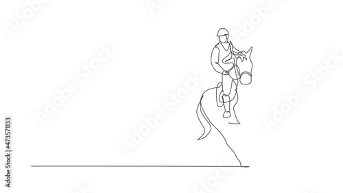 Wallpaper Mural Animation of one single line drawing of young horse rider man performing dressage running test. Equestrian sport show competition concept. Continuous line self draw animated. Full length motion. Torontodigital.ca