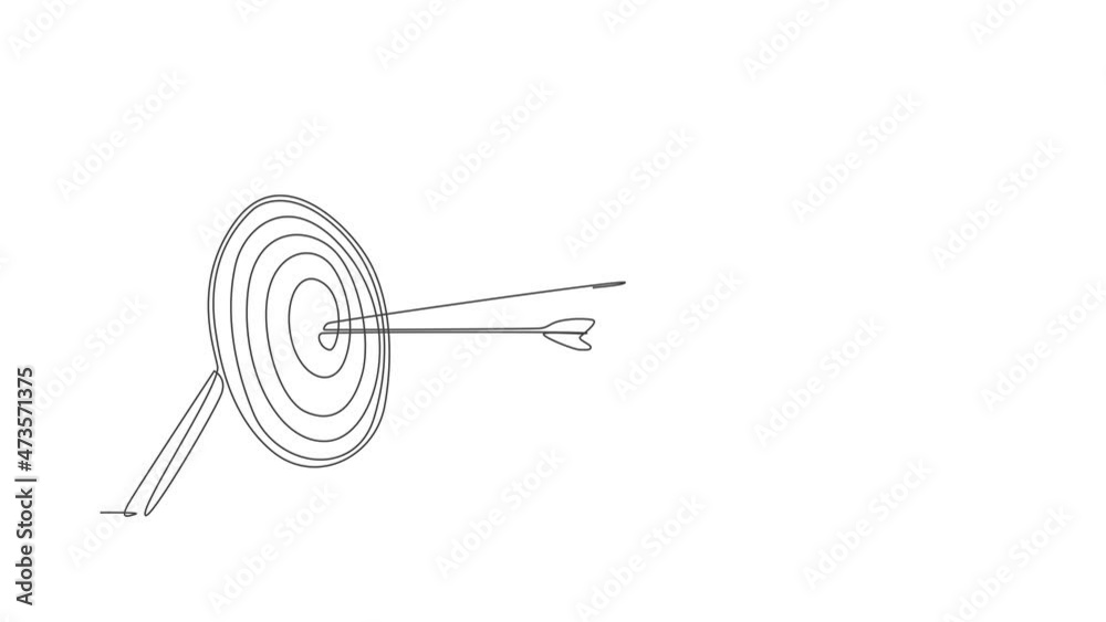 Animated self drawing of single continuous line draw archery target pad was shot with arrows. Archery sport exercise with target board concept. Full length one line animation illustration. Animated self drawing of single continuous line draw archery target pad was shot with arrows. Archery sport exercise with target board concept. Full length one line animation illustration.