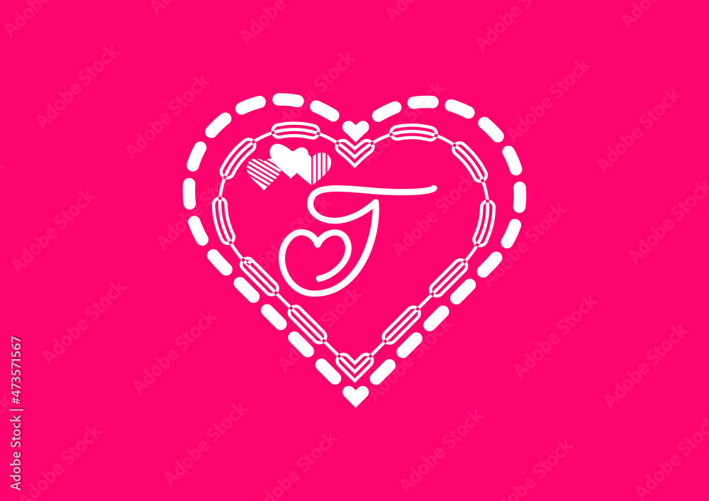 T letter logo with love icon, valentines day design template