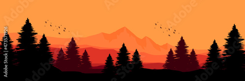 summer sunset landscape flat design vector illustration good for web banner, blog banner, wallpaper, background template, adventure design, tourism poster design, backdrop design