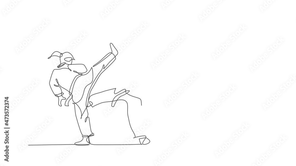 Animated self drawing of continuous line draw two young talented karateka girls train pose for duel fighting at dojo gym center. Mastery martial art sport concept. Full length single line animation. Animated self drawing of continuous line draw two young talented karateka girls train pose for duel fighting at dojo gym center. Mastery martial art sport concept. Full length single line animation.