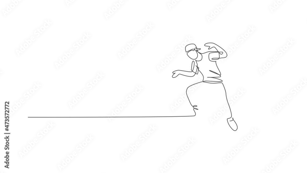 Animation of one line drawing of skateboarder man exercise riding skateboard in city street. Teen lifestyle and extreme outdoor sport concept. Continuous line self draw animated. Full length motion. Animation of one line drawing of skateboarder man exercise riding skateboard in city street. Teen lifestyle and extreme outdoor sport concept. Continuous line self draw animated. Full length motion.