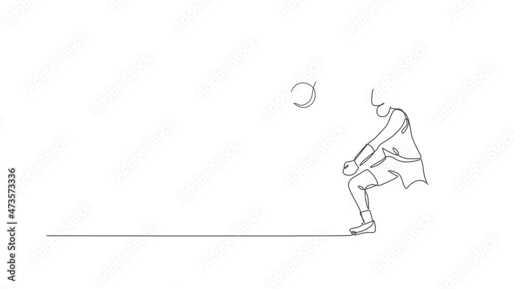 Animated self drawing of one continuous line draw young male professional volleyball player in action on court. Healthy competitive team sport concept. Full length single line animation illustration. Animated self drawing of one continuous line draw young male professional volleyball player in action on court. Healthy competitive team sport concept. Full length single line animation illustration.