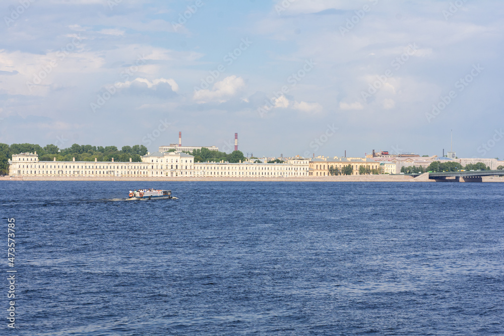 St.Petersburg, Russia. Neva river on a daylight. City landscape in summer day