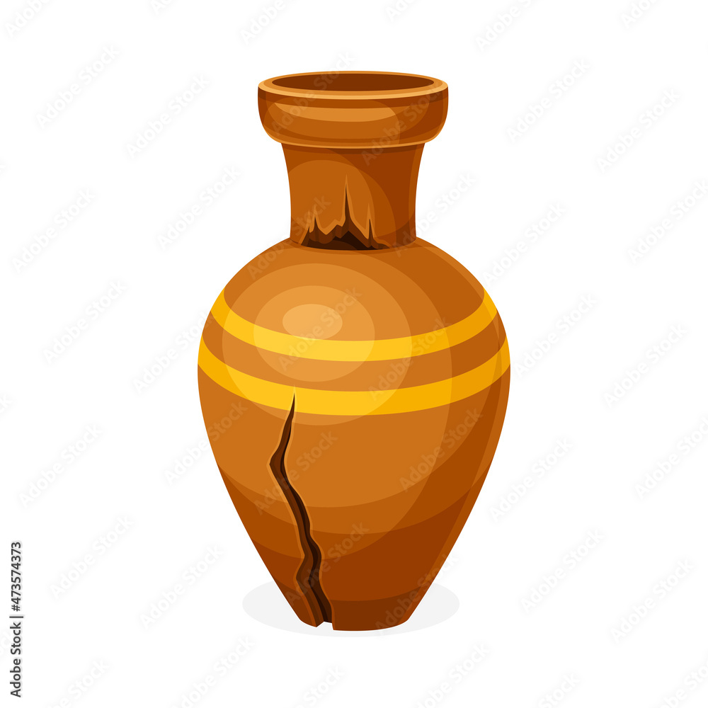 Ancient broken vase. Archeological artifact vector illustration on white background