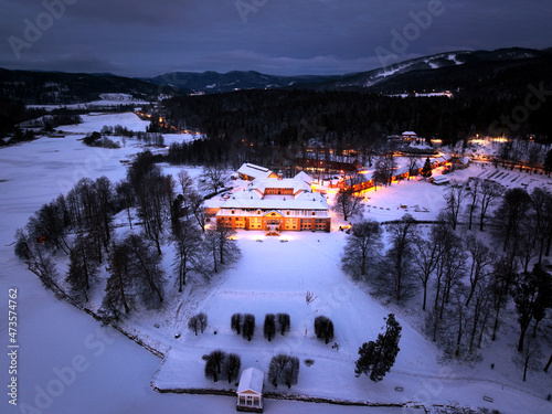 Photo from the sky shot with a drone DJI Mavic 3. Shot a winter day outside oslo. The winter was very cold.