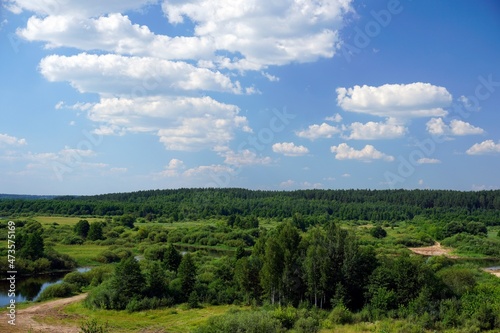 Sunny day in July. Mid summer. View of the floodplain of the Berezina River. The forest gave the horizon. Landscape © Anatoliy