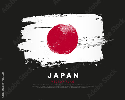 Japan flag. Hand drawn red and white brush strokes. Vector illustration on a black background.