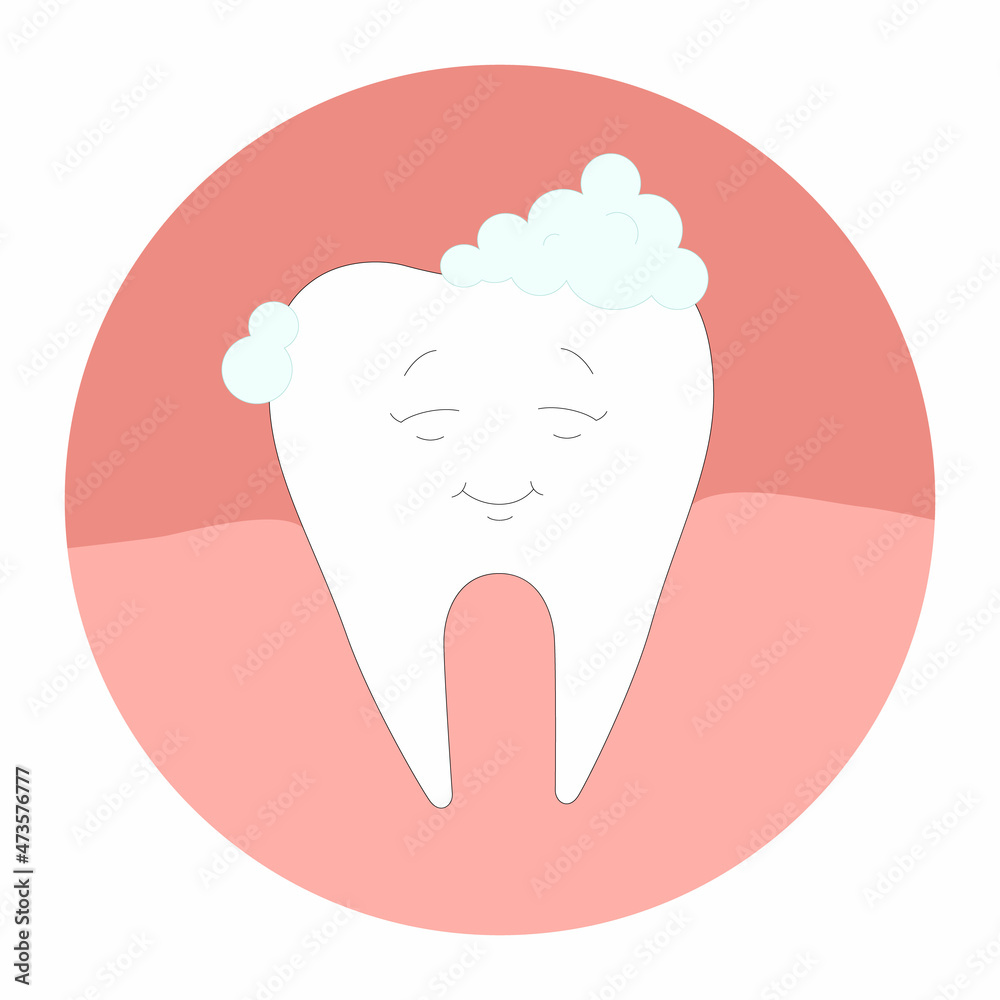 Clean happy tooth in cartoon style. Vector illustration on the topic of brushing teeth Clean happy tooth in cartoon style. Vector illustration on the topic of brushing teeth