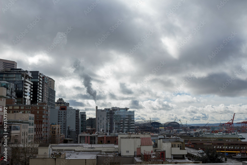 Cloudy sky over downlown Seattle