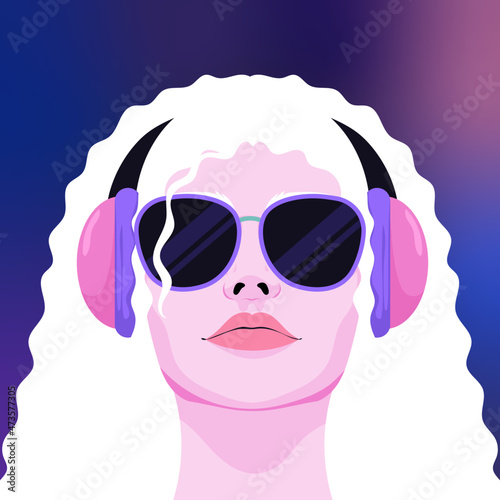Portrait of hipster woman wearing headphones