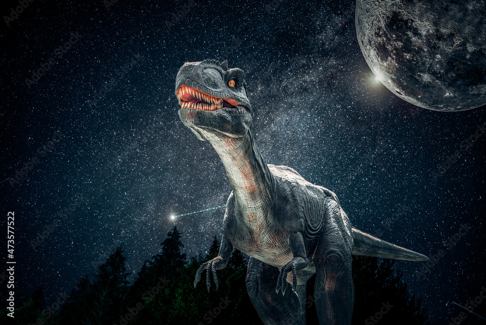 Fototapeta premium Prehistoric dinosaur on the background of the ancient world.