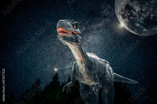 Fototapeta Naklejka Na Ścianę i Meble -  Prehistoric dinosaur on the background of the ancient world.