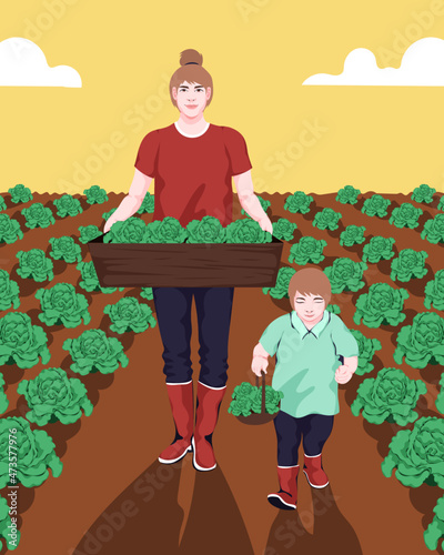 People picking crops on farm